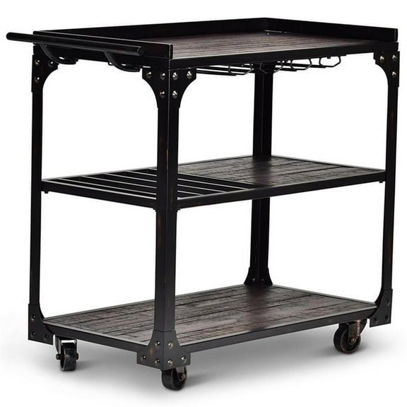 Bowery Hill Transitional Bar Cart in Tobacco Brown and Black Frame