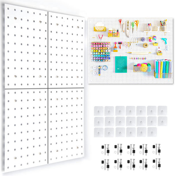 4 Pcs Pegboard Wall Organizer Panels Diy Display Mount Peg Board And Storage For Craft Room Kitchen Office 2 Installation Methods No Damage To White Com - Pegboard Wall Organizer Office