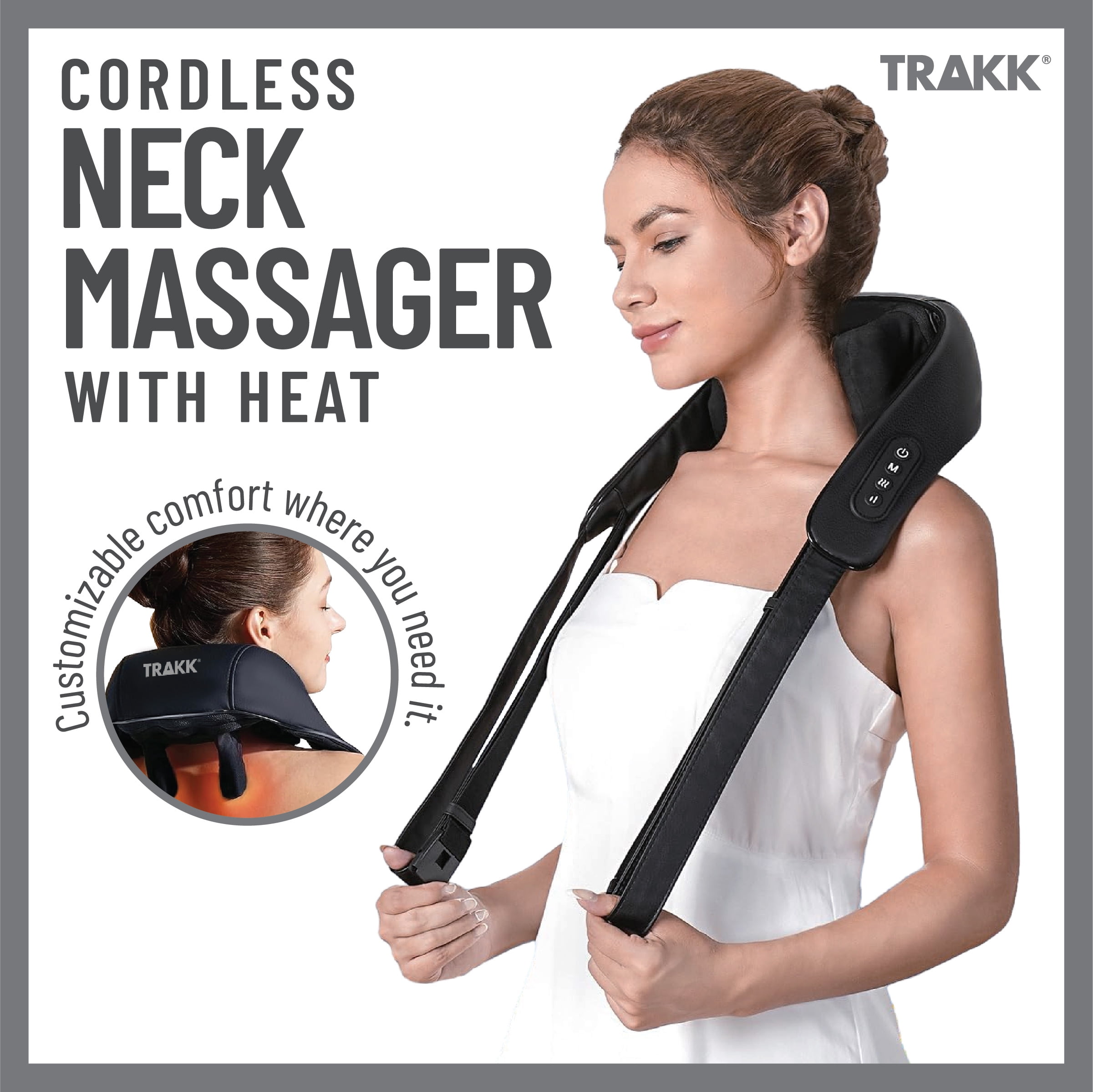 TRAKK 5D Shoulder & Back Massager with Heat, Rechargeable Cordless Design, 2 Massage Modes, 2 Intensity Levels, Hands-Free, 1 Count