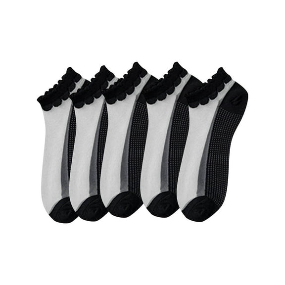 LNWUY 5pc Women's Solid Color Breathable Instep Transparent Cotton Sole Summer Short Socks Shallow Socks Black Free Size