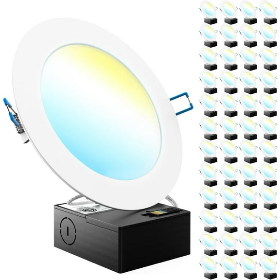 Sunco 48 Pack 6 Inch Ultra Thin LED Recessed Ceiling Lights, High Brightness 1500LM, Selectable CCT 2700K/3000K/3500K/4000K/5000K, Dimmable, 14W, Canless with Junction Box