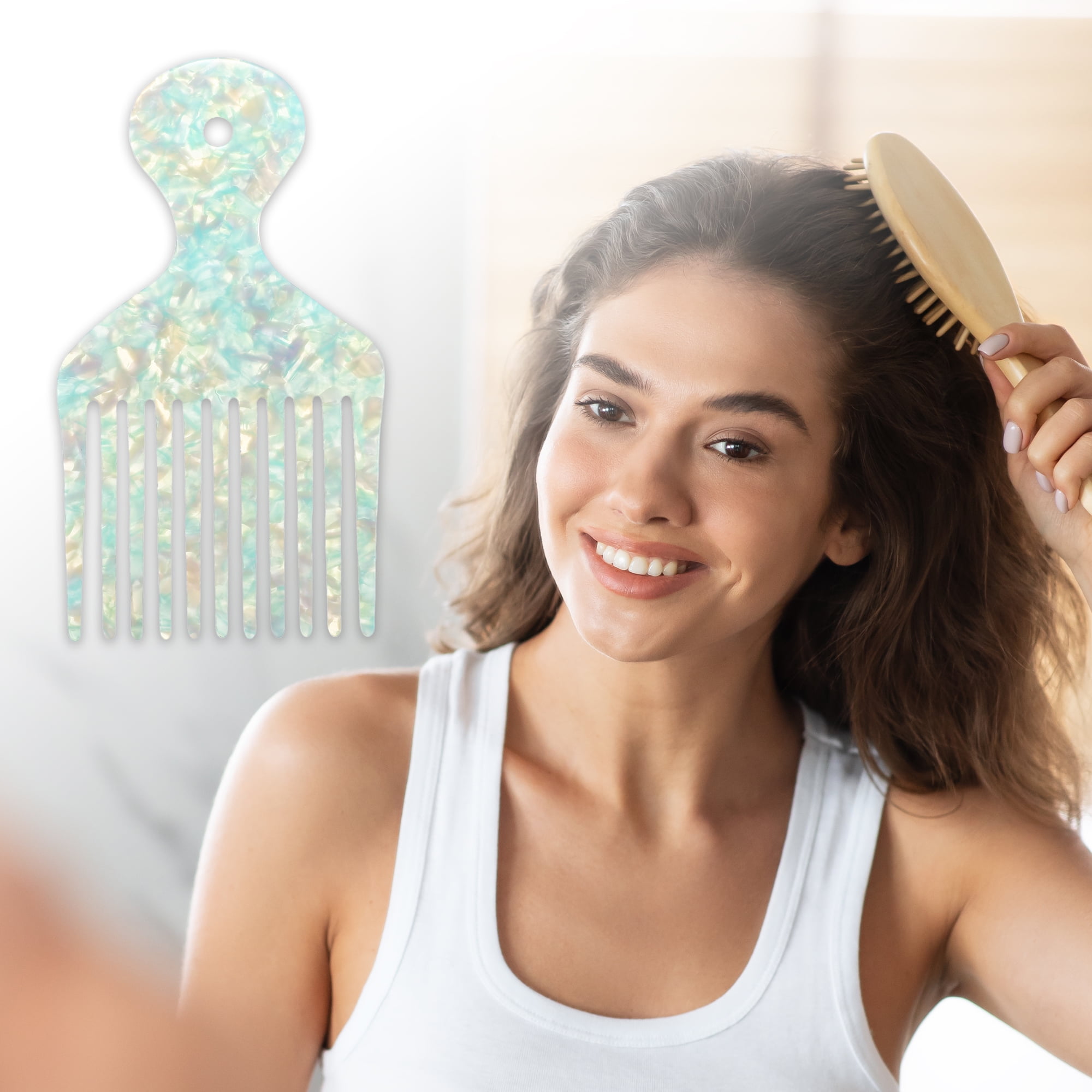 Unique Bargains Wide Tooth Hair Pick Comb Hair Styling Tool for Men Women Green 4.8"