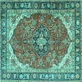 thumbnail image 1 of Ahgly Company Indoor Square Medallion Turquoise Blue Traditional Area Rugs, 6' Square, 1 of 4