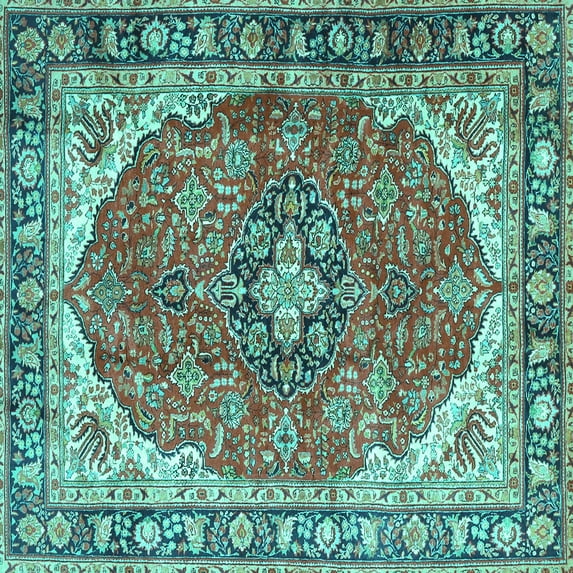 Ahgly Company Indoor Square Medallion Turquoise Blue Traditional Area Rugs, 6' Square