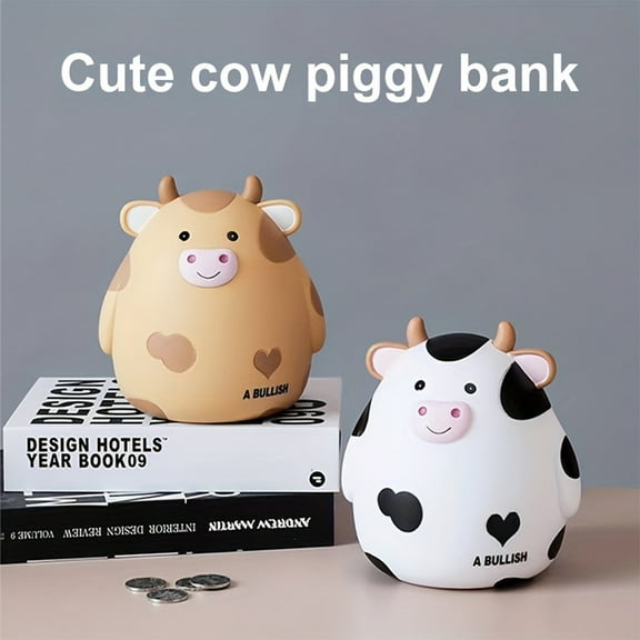 Large capacity creative cute cow piggy bank can be retrieved without damage, vinyl desktop decoration, birthday gift, Halloween gift, Christmas gift