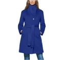 thumbnail image 6 of RRMuAzgs Women's Notch Lapel Collar Coat Solid Color Button Down Wool Coats Long Sleeve Casual Fall Winter Long Overcoat with Belt, 6 of 9