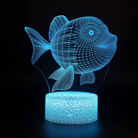 3D Illusion Lamp Fat Fish Mood Light 7 Colour Changing Acrylic LED Night Light USB Cables Bedroom Desk Decoration Children's Lamps Crack Base: Colorful Touch
