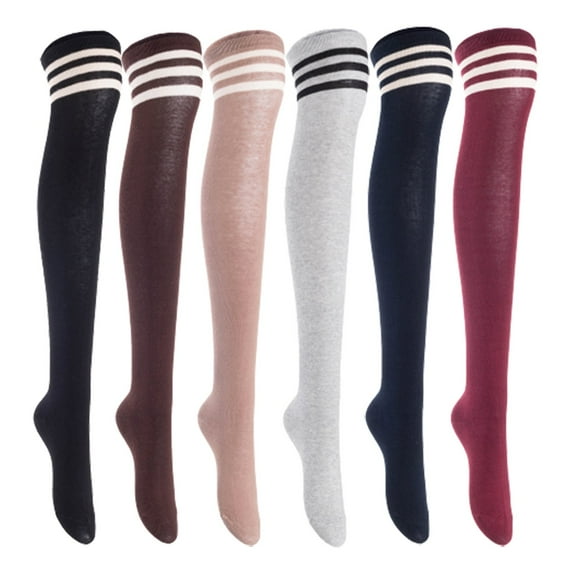 Lian LifeStyle Women's 6 Pairs Adorable Comfortable Soft Thigh High Over Knee High Cotton Socks, Size 6-9, JMYP1022 Black, Coffee, Khaki, LightGrey, Navy, Wine