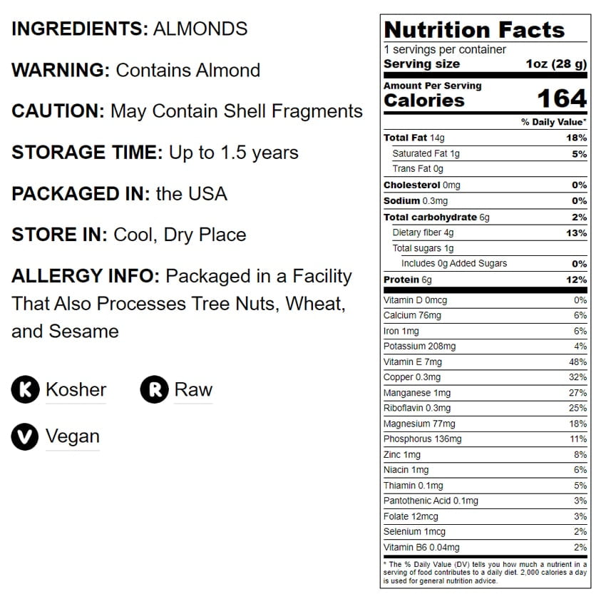 California Almonds, 3 Pounds — Kosher, Raw, Vegan — by Food to Live