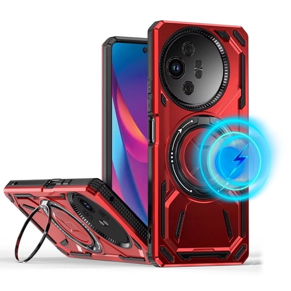 TJS for TCL 50 XL 5G / 50 XL NXTPAPER 5G Phone Case, [Military Grade] Metal Circle Ring Magnetic Support Kickstand Drop Protector Cover for TCL 50XL 5G (Red)