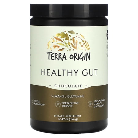 TERRA ORIGIN Healthy Gut Chocolate | 30-Servings with L-Glutamine  Zinc  Glucosamine  Slippery Elm Bark  Marshmallow Root and More!