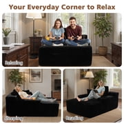 Ovios 67 Oversized Chaise Lounge Chair Indoor Cloud Plush Corduroy Floor Sofa Bed Deep Seat No Assembly Couch with Cup Holders for Living Room, Black