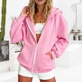 thumbnail image 3 of Zip Up Hoodie Women Fall Winter Long Raglan Sleeve Loose Plain Hooded Sweatshirt with Pockets Casual Jacket Outerwear, 3 of 9