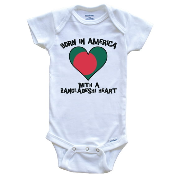 Born In America With A Bangladeshi Heart Baby Bodysuit Bangladesh Flag Baby Bodysuit, 0-3 Months White
