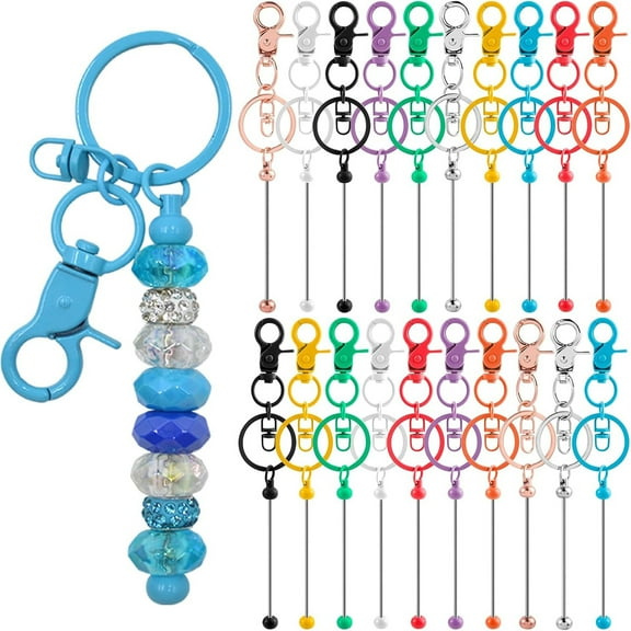 ZYHH Beadable Keychains Bulk Kit | 20-Piece DIY Keychain Making Supplies | Metal Blanks for Crafts & Jewelry Projects