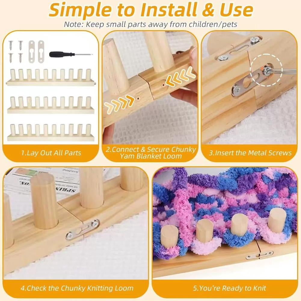 SharkTRUE Blanket Knitting Kit, Adjustable Wooden Weaving Frame with Tools, Large Knitting Board, Portable DIY Hand Weaving Peg Frame for Handcrafts Beginner Friendly Crafting Gift