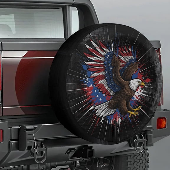 Lotusprinthandmade America Flag Patriotic Eagle Spare Tire Cover Without Backup Camera Hole 6 Sizes (27 in.) – Eagle Tire Cover for Patriotic and Animal Lovers