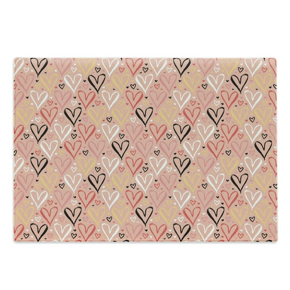 Coral Cutting Board, Scribbled Little and Big Different Size Heart Forms Love Valentines Mothers Day Theme, Decorative Tempered Glass Cutting and Serving Board, Large Size, Coral, by Ambesonne