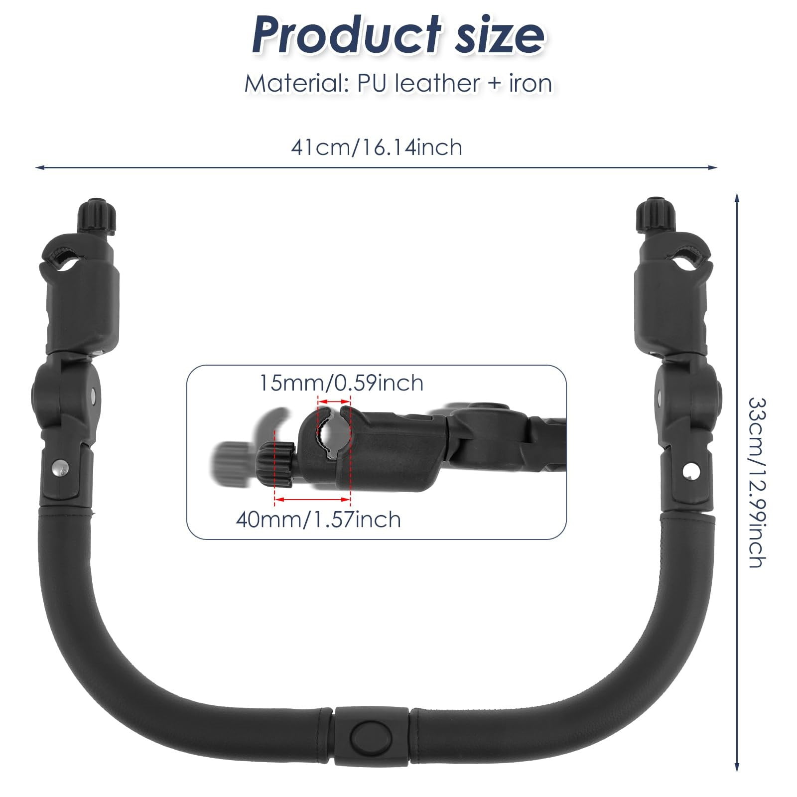 Stroller Bumper Bar with Black Smooth Leather Cover Angle Adjustable - Baby Stroller Bumper Bar, Double Opening Mechanism, Easy Baby Access, Compatible with Various Stroller Frames, 1 PCS