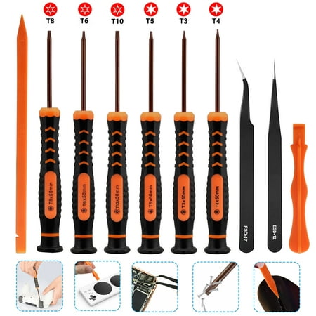

10 in 1 Torx Screwdriver Set with T3 T4 T5 T6 T8 T10 Security Torx Bit & ESD Tweezers Magnetic Screwdrivers Precision Repair Kit for Xbox PS4 Macbook Computer Doorbell & Folding Knife