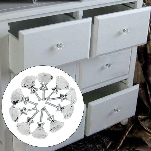 10 piezas de perillas de pequeña sala con forma de diamante de cristal de 30mm, con tornillo utilizado para pequeña sala, cajón, baúl, tocador, armario, Macarena Manijas de puerta
