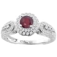 thumbnail image 1 of 14K White Gold Enhanced Ruby & Diamond Halo Ring Round 5 mm, size 6, 1 of 2