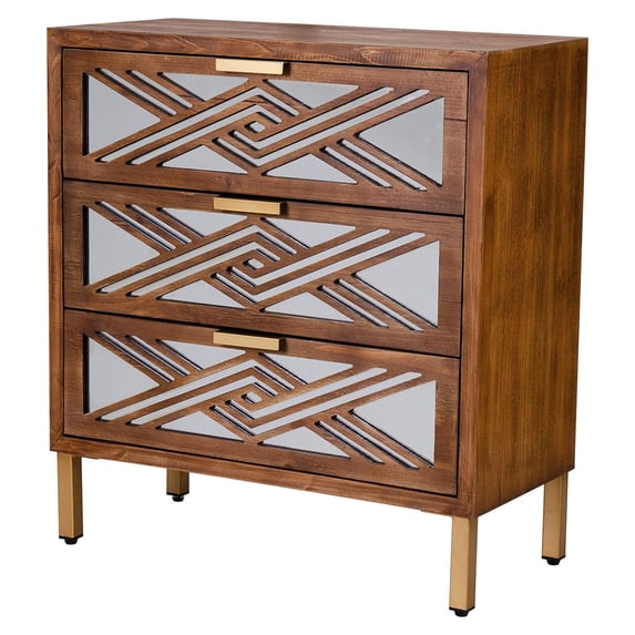 Open Box COZAYH 3-Drawer Modern Accent Dresser Mirror Front Storage Cabinet, Wood Finish