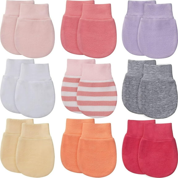 9 Pairs Newborn Baby Mittens, Infant Toddler Gloves, Soft Cotton, No Scratch Mittens, Unisex, 0-6 Months