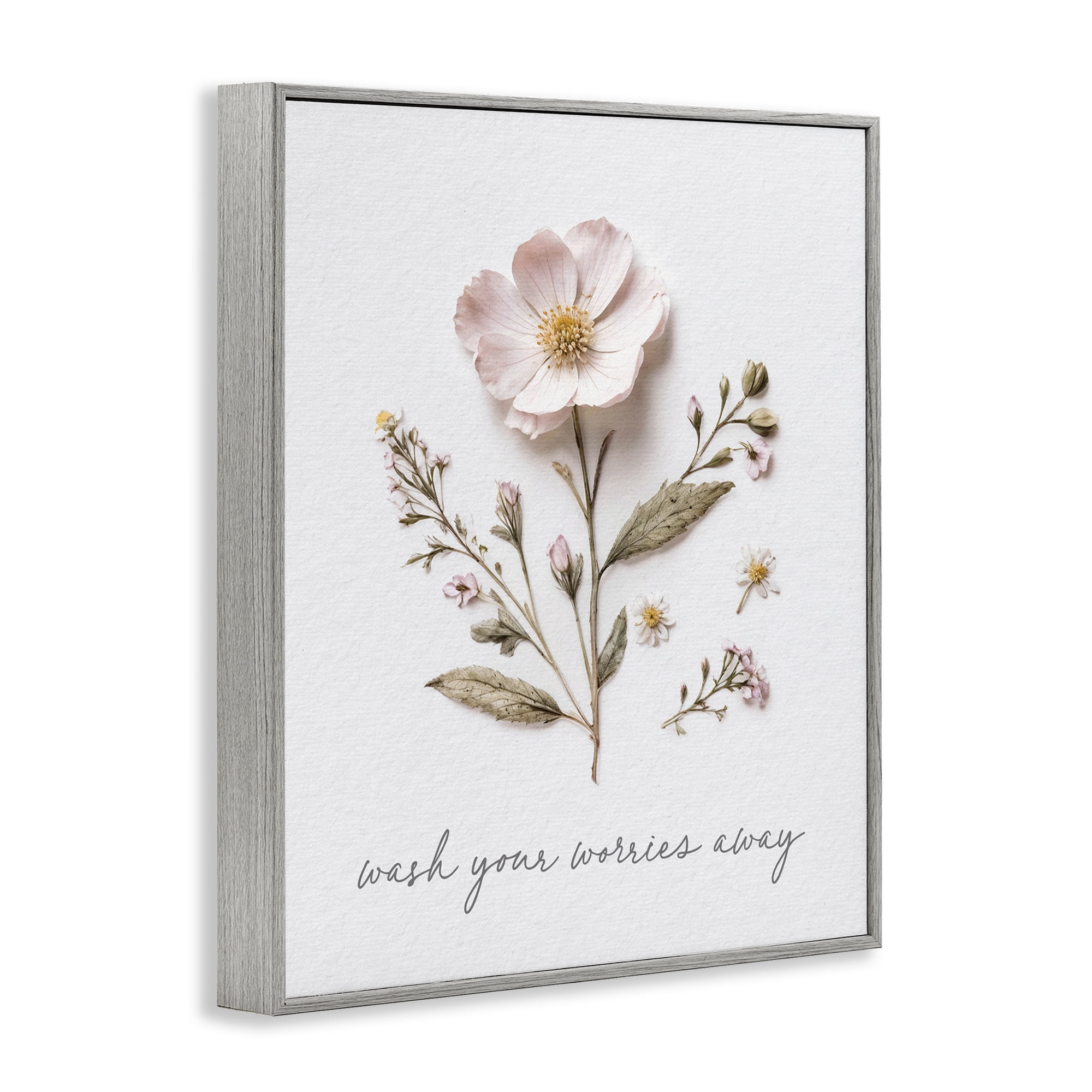 Pressed Flower Wash Worries Away Gray Framed Giclee Art, design by Lettered and Lined