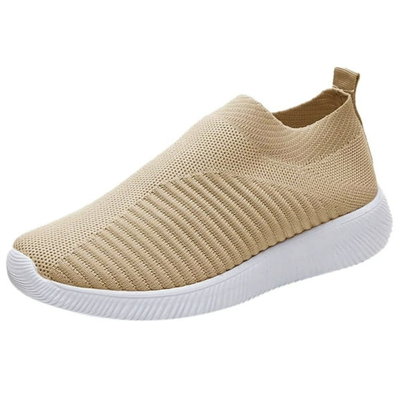 Hessimy Women's Athletic Road Running Mesh Breathable Casual Sneakers Slip on Comfort Sports Student Fashion Tennis Shoes Walking Shoes Women(Khaki,9)