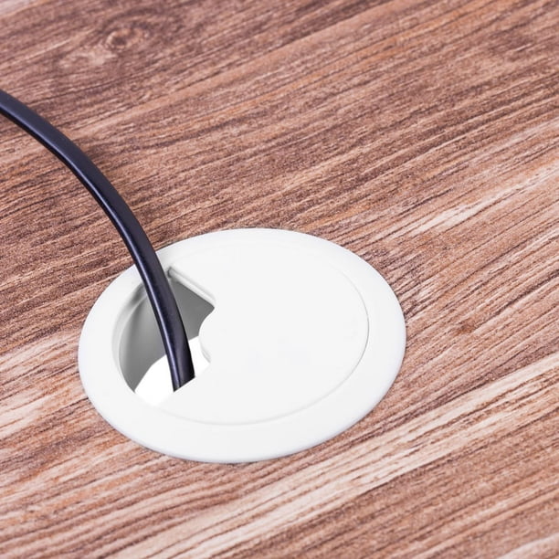 Pasacables de escritorio y encimera - Panel para conexión de cable USB, fuente de alimentación, CPU y monitor - Plástico PVC - Diámetro del taladro: 60mm – Ojal: 71mm - Blanco - 2 habitaciones