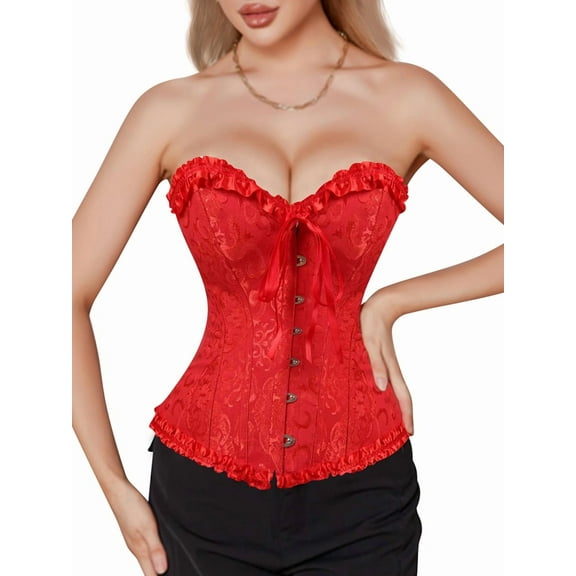 Women'S Renaissance Floral Lace-Up Shaper Corset Corset Fashion Sleeveless V-Neck Shapewear Red XXL