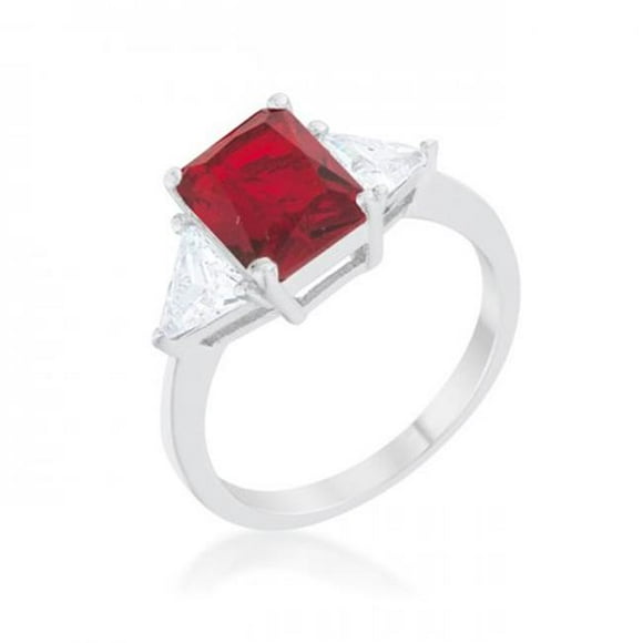 Icon Bijoux R08451R-C10-10 Classic Rhodium Engagement Ring, Ruby - Size 10