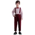 thumbnail image 4 of LIJCC Toddler Baby Boy Formal Suit Clothes Gentleman Wedding Dress Outfit Long Sleeve Dress Shirt + Suspender Pants 2 Pcs Set(Red,3-4 Years), 4 of 4