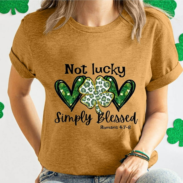 Haut de la Saint-Patrick pour Femmes à Manches Courtes avec Imprimé Graphique et Col Rond pour la Saint-Patrick