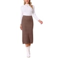 thumbnail image 2 of INSPIRE CHIC Women's Knit Pencil Skirts Elastic High Waist Stretchy Casual Bodycon Sweater Midi Skirt S Coffee, 2 of 5