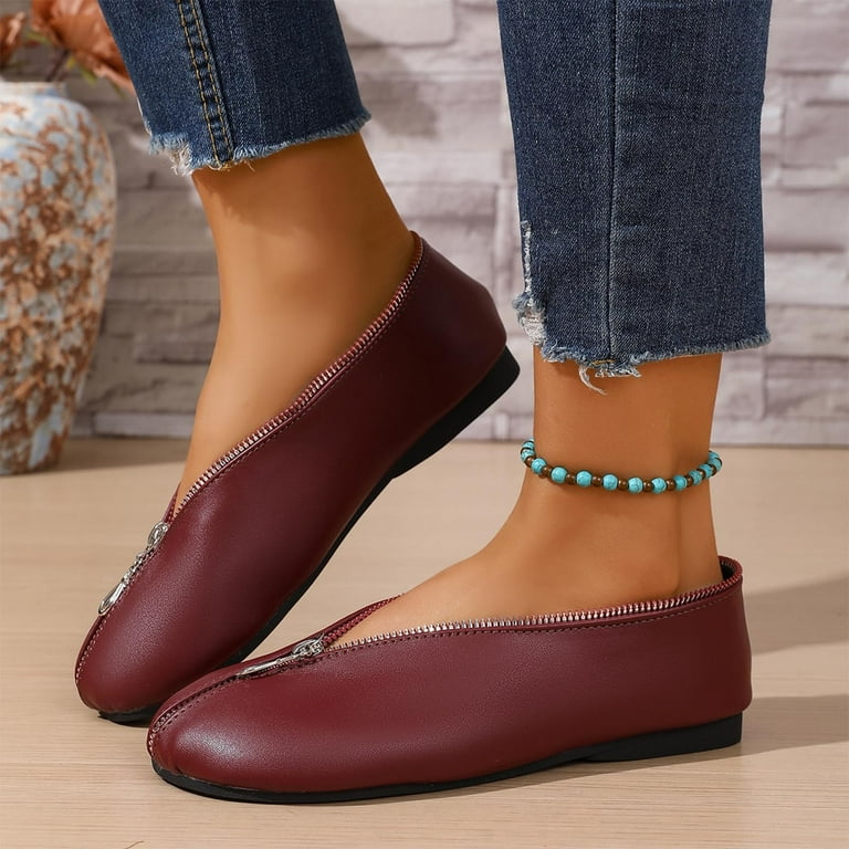靴 STUDIO DOE V Flats Shoes 38 Xfvqtps Zipper Flats Womens Fashion Shoes Front Zip Slip on Flats