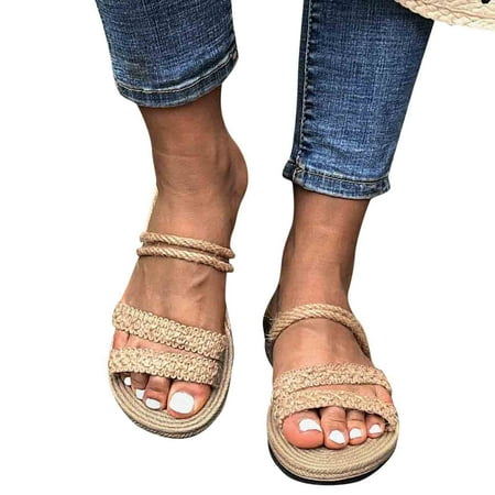 

Cathalem Womens Size 8 Heels Flat Girls Slippers Bottom Linen Shoes Sandals Beach Casual Straw Womens Casual Dress Shoes Size 7 Beige 8