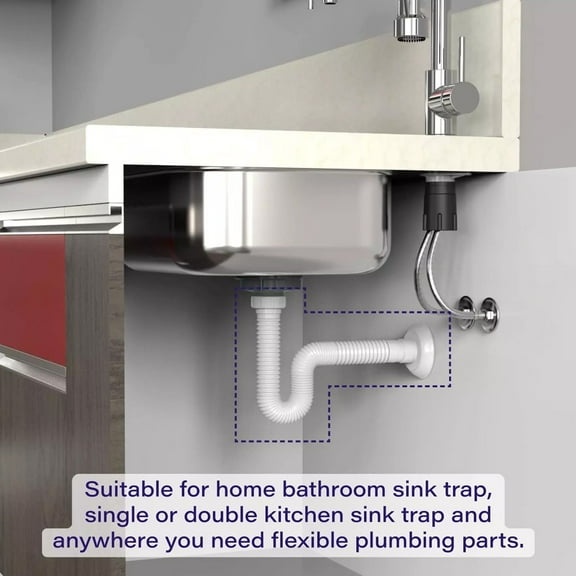 Flexible Sink Drain Pipe 1-1/2" & 1-1/4" Garbage Disposal P-trap with Adapter
