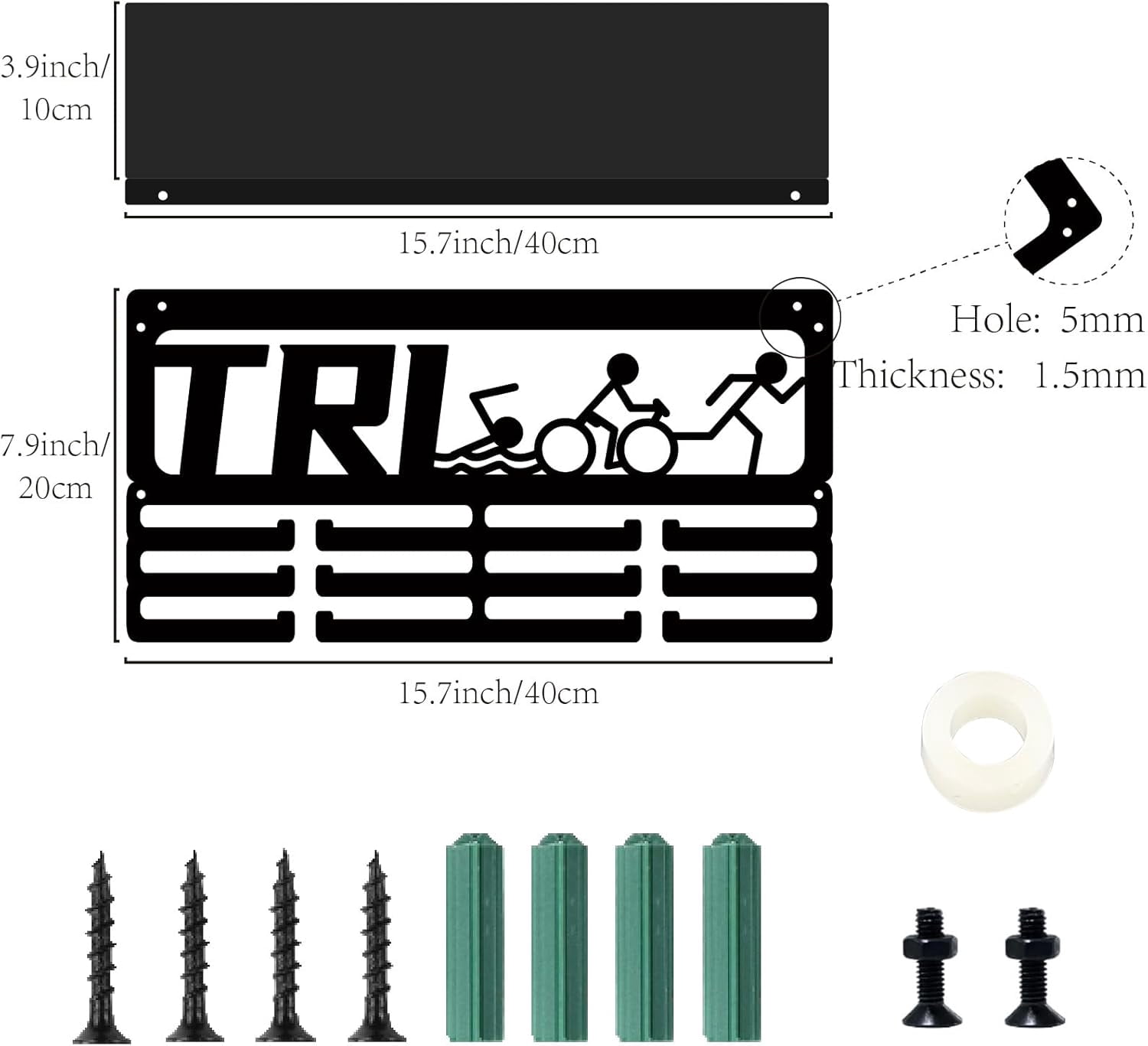 Trophy and Medal Stand Triathlon Medal Display Metal Black Rectangle 3 Rows Sport Iron Wall Mount Hold 60+ Athlete Awards Hang Holder for Triathlon Running Sports Race Cheer 15.7 x 7.9 Inch Black DIY