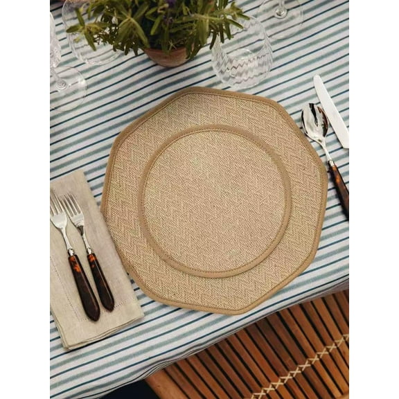 Fennco Styles Jute Woven 13" Octagon-Shaped Rustic Dining Placemats, Set of 4 - Natural Heat-Resistant Table Mats for Farmhouse, Coastal, and Everyday Table Décor