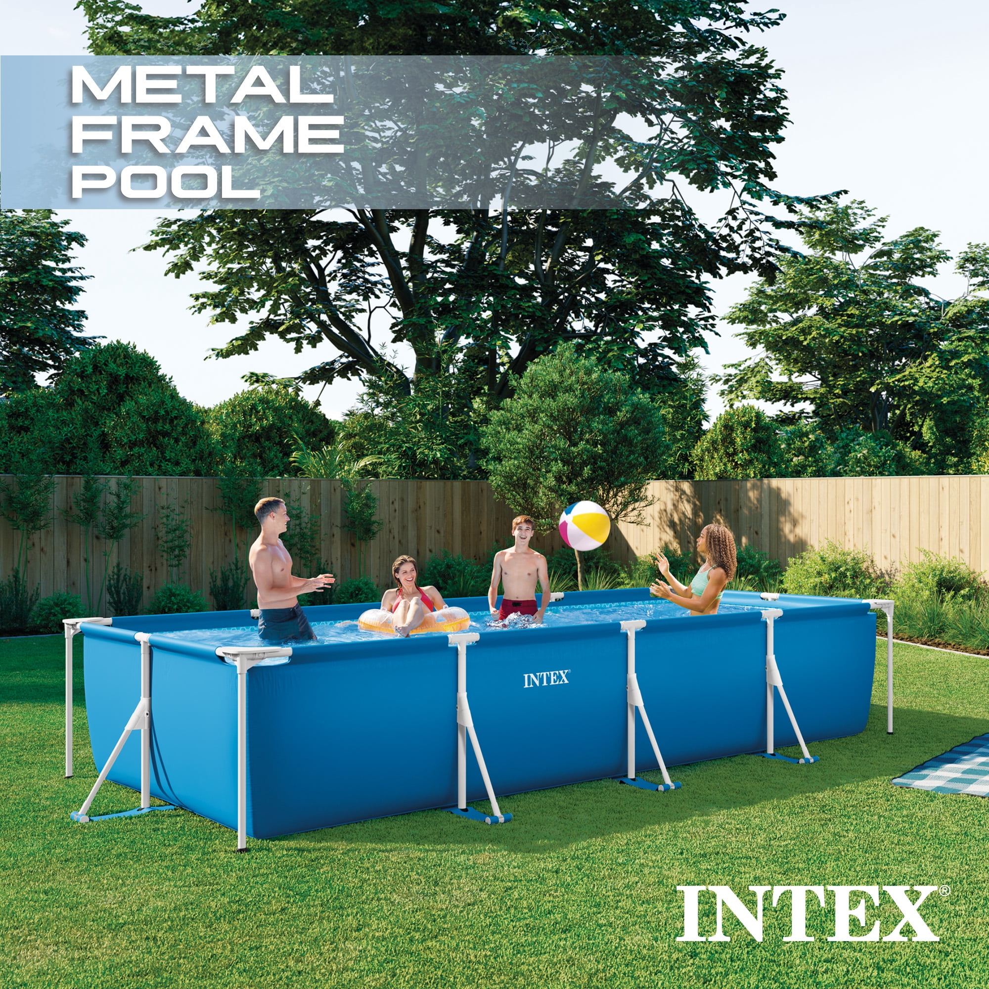 Intex 14.75' x 33" Rectangular Frame Above Ground Outdoor Swimming Pool