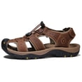 thumbnail image 3 of Lopsie Men's Outdoor Hiking Sandals Beach Sandals Leather Closed Toe Fisherman Sandal For Men, 3 of 7
