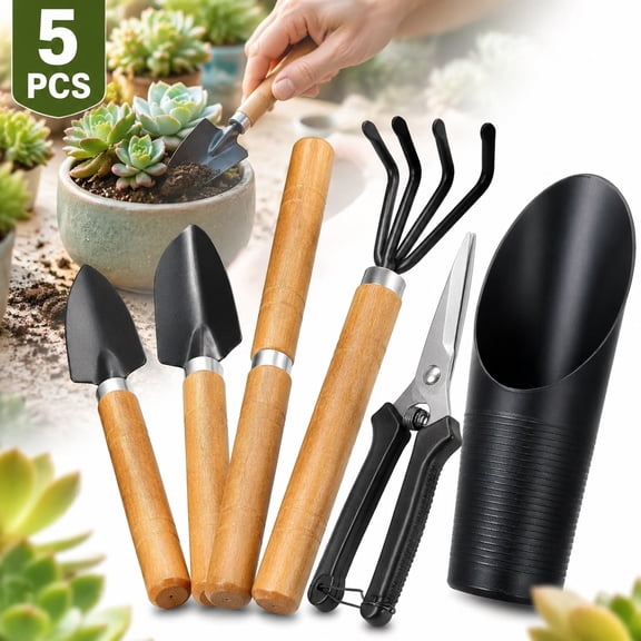 Deally 5 Piece Succulent Gardening Tools Kit with Pruning Scissors Mini Trowel and Soil Fork for Houseplants Bonsai Seedlings Perfect Gift for Plant Lovers