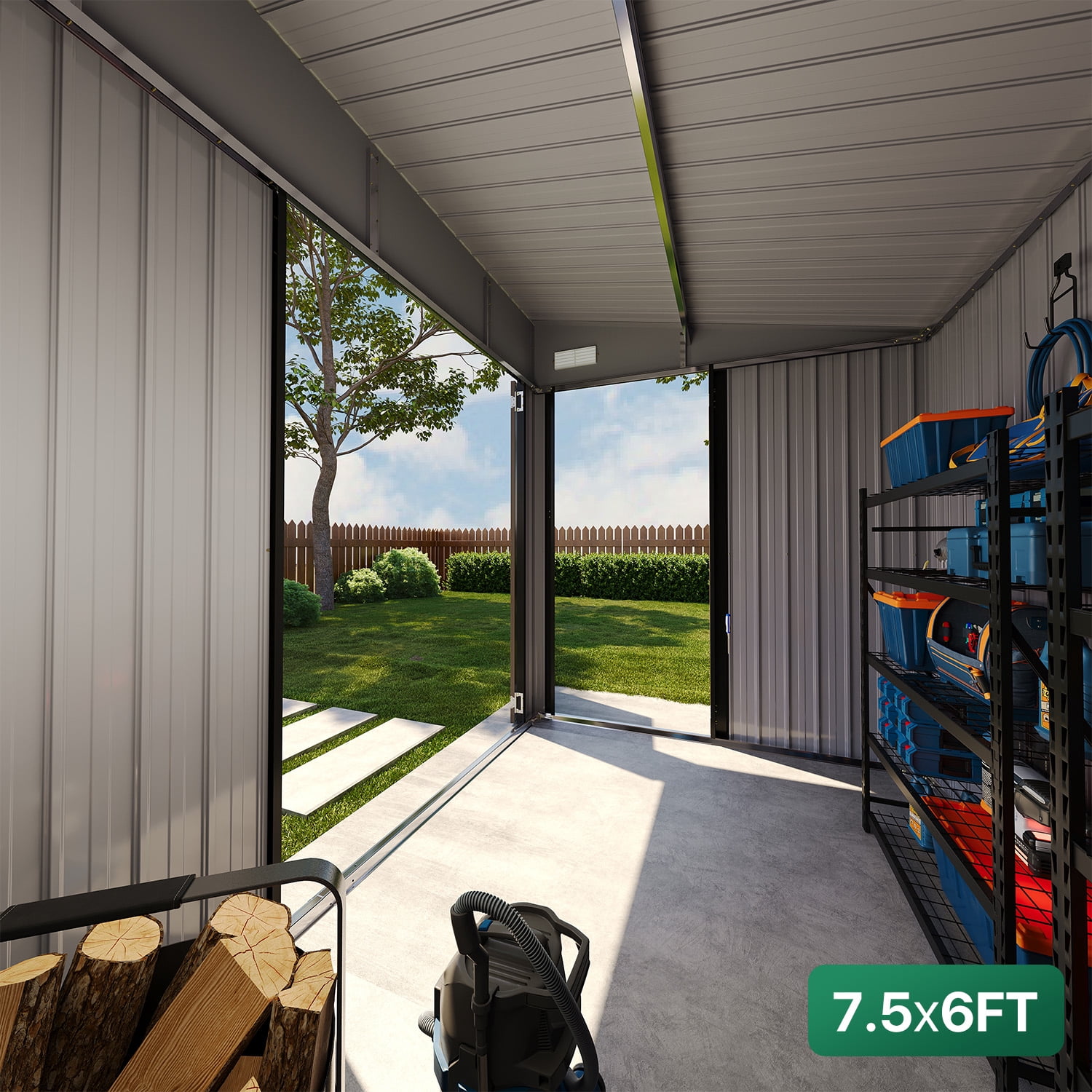 Clouddwell 8ft x 6ft Heavy-Duty Metal Storage Shed with 3 Doors, Lockable Lean-To Design, Weatherproof for Garden & Tools (Brown)