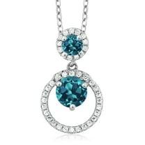 Gem Stone King 925 Sterling Silver London Blue Topaz Pendant Necklace for Women (1.65 Cttw, Gemstone November Birthstone, Round 6MM and 4MM)
