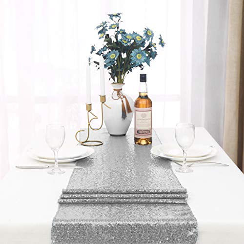 Kirsooku Light Gold Sequin Table Runners Glitter Sparkly Iridescent Shimmer for Dining Room Table Decorations for Birthday Party Supplies Wedding Reception Holiday Celebration 4 Pieces 12 X 72