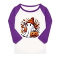 thumbnail image 4 of Ruyang Pumpkin Shirts for Kids Girls Ghost Raglan 3/4 Sleeve T Shirt Round Neck Tee Tops Youth Teens Fall Halloween Clothes, 4 of 5