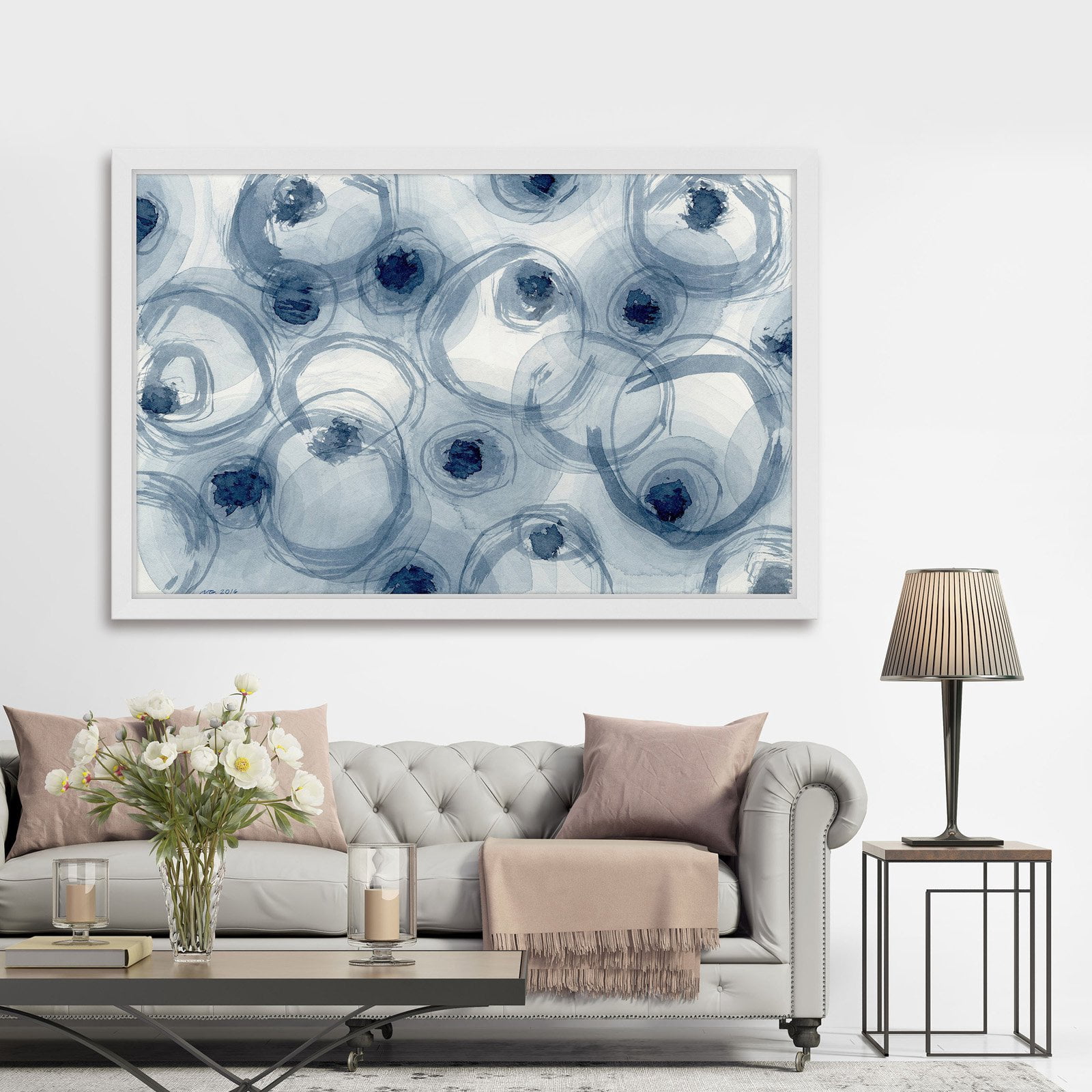 Marmont Hill "Indigo Ovals" by Nikki Galapon Framed Painting Print