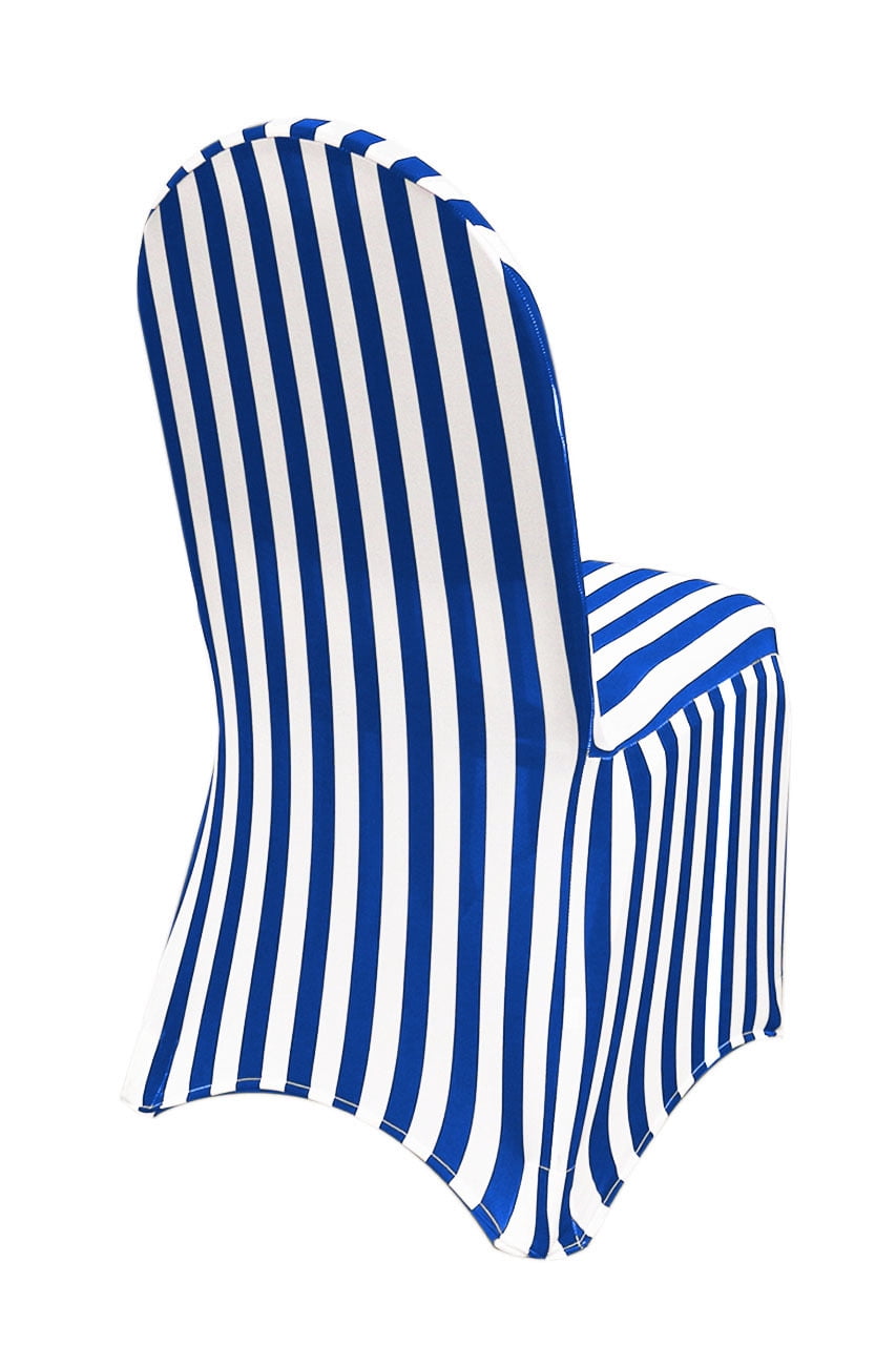 YCC Linens 6 Pack Spandex Chair Covers Striped Royal Blue and White